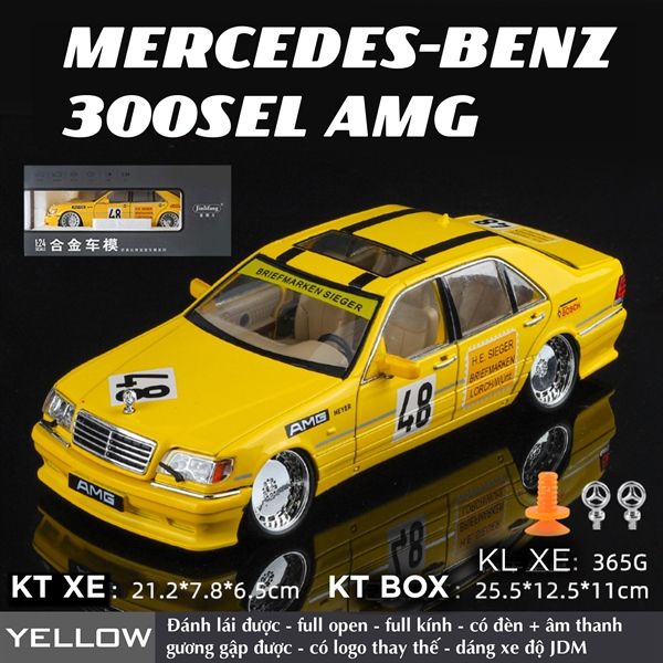 Mô hình xe Mercedes-Benz W140 - 300SEL JDM AMG race full open - full kính - có âm thanh - đèn tỉ lệ 1:24 Jinlifang OT495