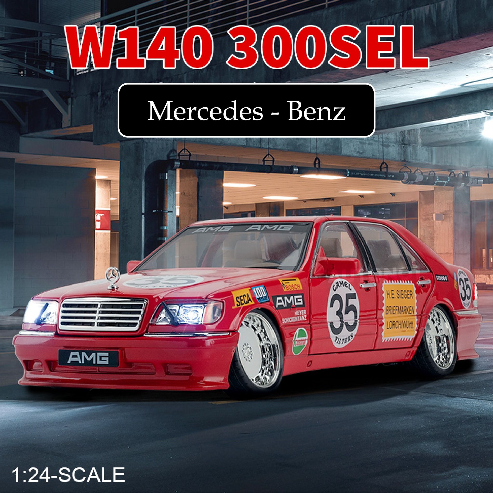 Mô hình xe Mercedes-Benz W140 - 300SEL JDM AMG No box full open - full kính - có âm thanh - đèn tỉ lệ 1:24 Jinlifang OT24015