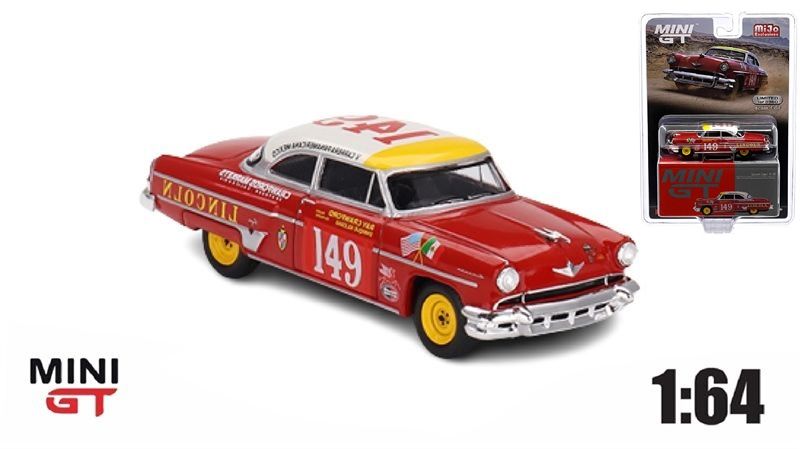 Mô hình xe ô tô Lincoln Capri 1954 Carrera Panamericana Class Winner #149 bản card tỉ lệ 1:64 MiniGT