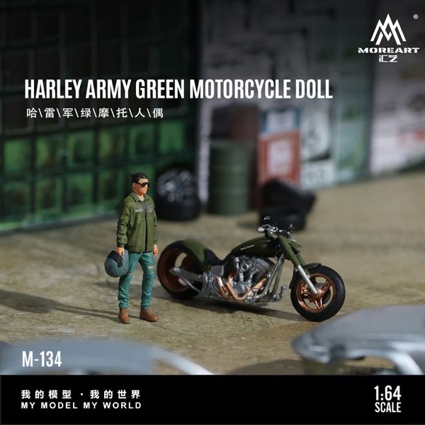 Mô hình xe và nhân vật figure Harley Army green tỉ lệ 1:64 MoreArt MO222134