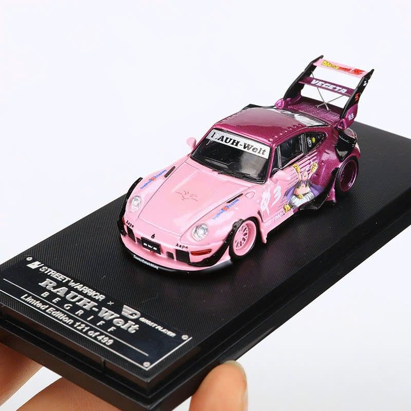 Mô hình xe Porsche 993 RWB Dragon Ball painting Wide Body Modified High Tail Wing có hộp mica tỉ lệ 1:64 Street Warrior SW-993-2