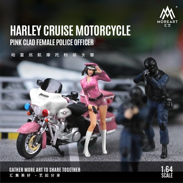 Mô hình nhân vật nữ Police và xe Harley Cruiser Motorcycle Pink tỉ lệ 1:64 MoreArt MO222093