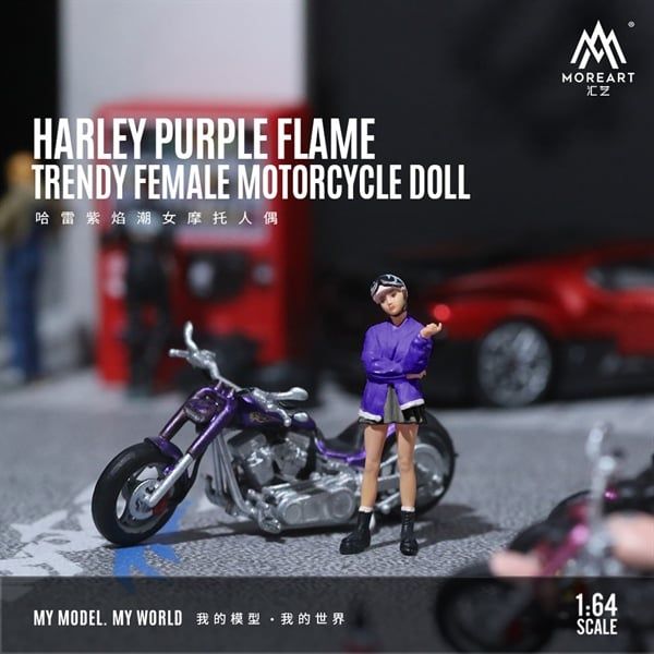 Mô hình nhân vật và xe Harley Purple Flame Fashion Girl Motorcycle Doll Set tỉ lệ 1:64 MoreArt MO222118