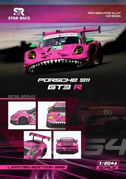 Mô hình xe Porsche 911 GT3 Tyrannosaurus pink tỉ lệ 1:64 STAR RACE SR64003