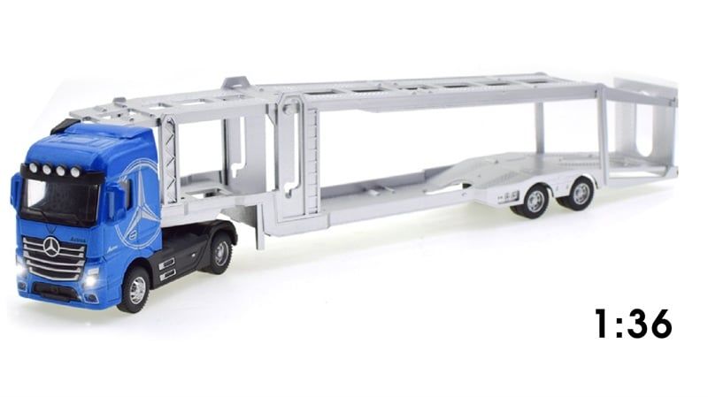 Mô hình xe đầu kéo chở xe truck trailer Mecedes Benz Actros có đầu kim loại 41x6x8cm tỉ lệ 1:36 8231