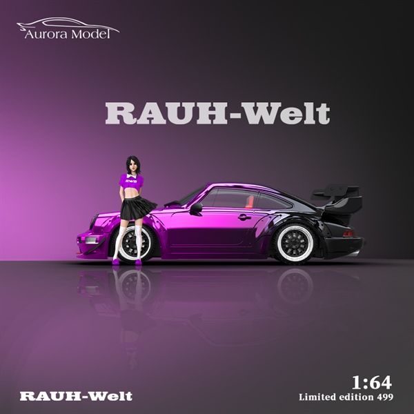 Mô hình xe Porsche 964 Rauh-Welt Gradient Purple/Black Limited 499 pcs tỉ lệ 1:64 Aurora model AM640865