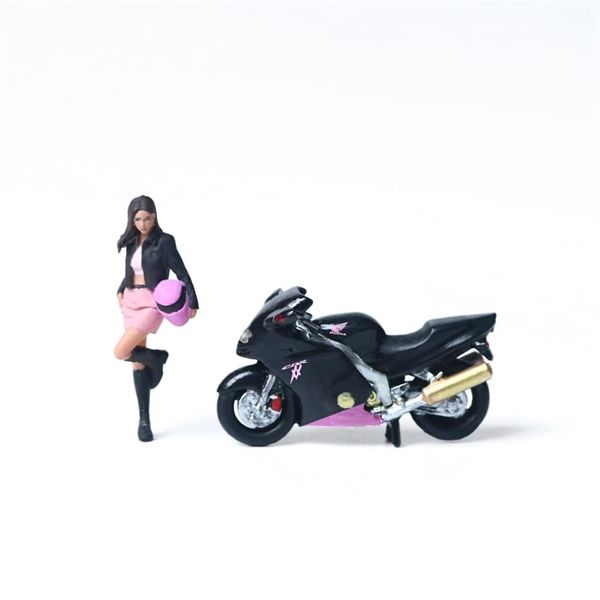 Mô hình nhân vật figure và xe mô tô Honda CBR1100XX Black Pink Motorcycle Girl tỉ lệ 1:64 MoreArt MO222140