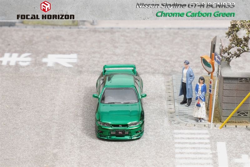 Mô hình xe Nissan Nismo S-Tune version Full Carbon Chrome Green tỉ lệ 1:64 Focal Horizon OT64329