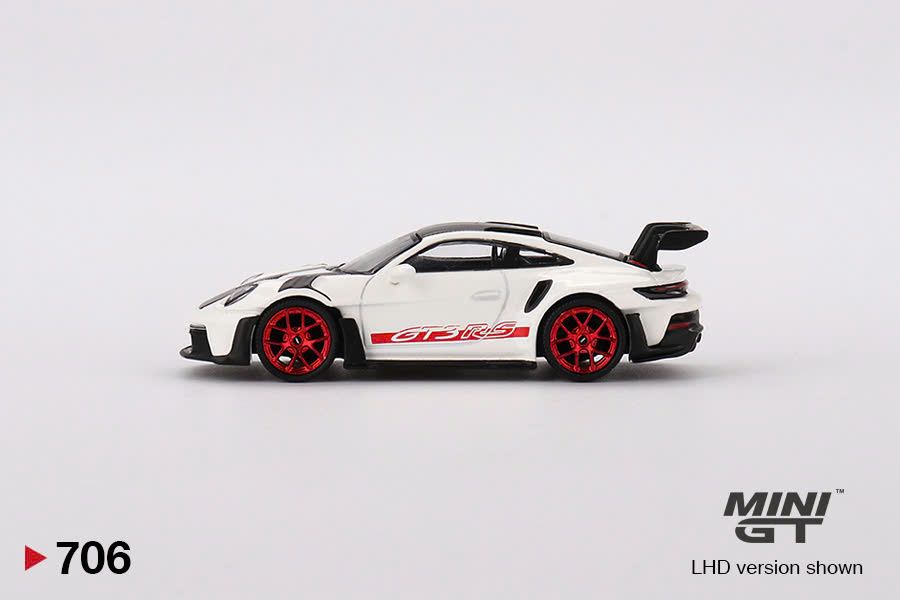 Mô hình xe Porsche 911 (992) GT3 RS Weissach Package White with Pyro Red tỉ lệ 1:64 MINIGT MGT00706-BL