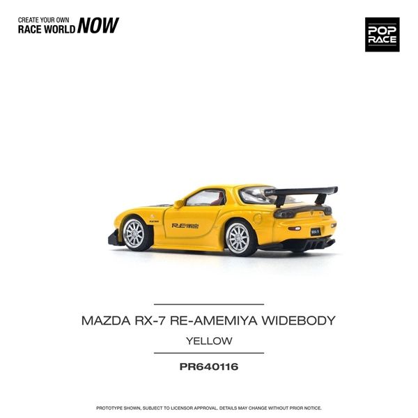 Mô hình xe Mazda RX-7 FD3S RE-AMEMIYA Widebody Yellow tỉ lệ 1:64 Poprace PR640116