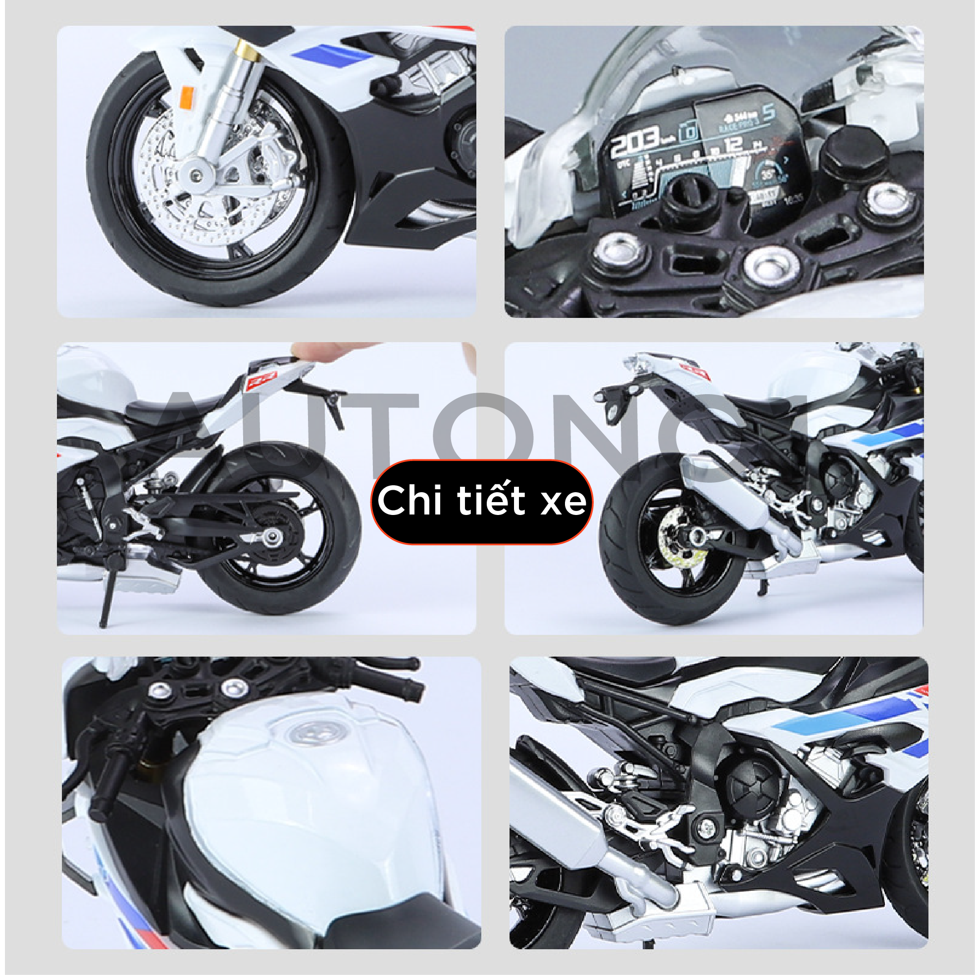 Mô hình xe BMW S1000RR 2024 có cánh gió tỉ lệ 1:12 Huayi Alloy MT070