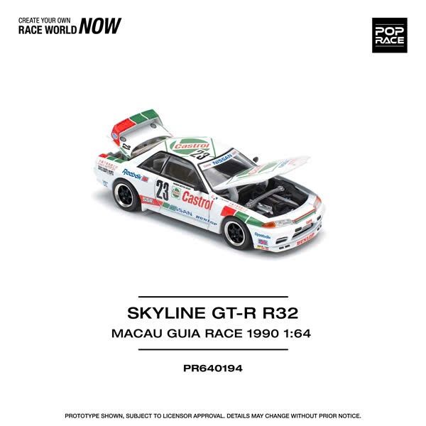 Mô hình xe Nissan GT-R R32 Macau Guia Race 1990 WINNER White tỉ lệ 1:64 Poprace PR640194