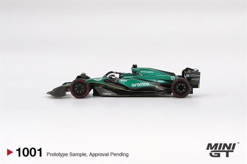 Mô hình xe Aston Martin AMR24 #18 Lance Stroll 2024 F1 2024 Bahrain GP card tỉ lệ 1:64 MiniGT MGT01001