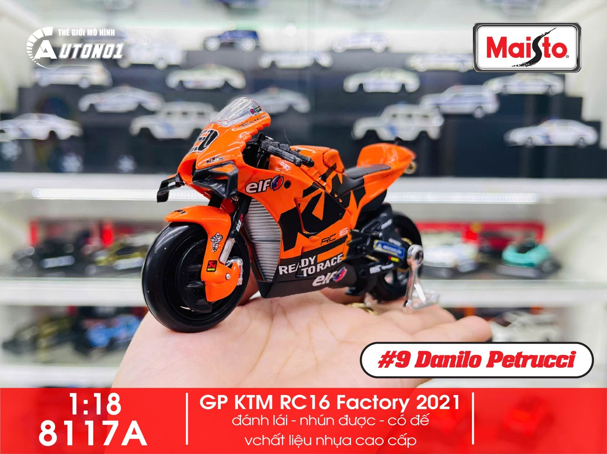 Mô hình xe mô tô GP KTM RC16 Factory Racing 2021 tỉ lệ 1:18 Maisto 8117