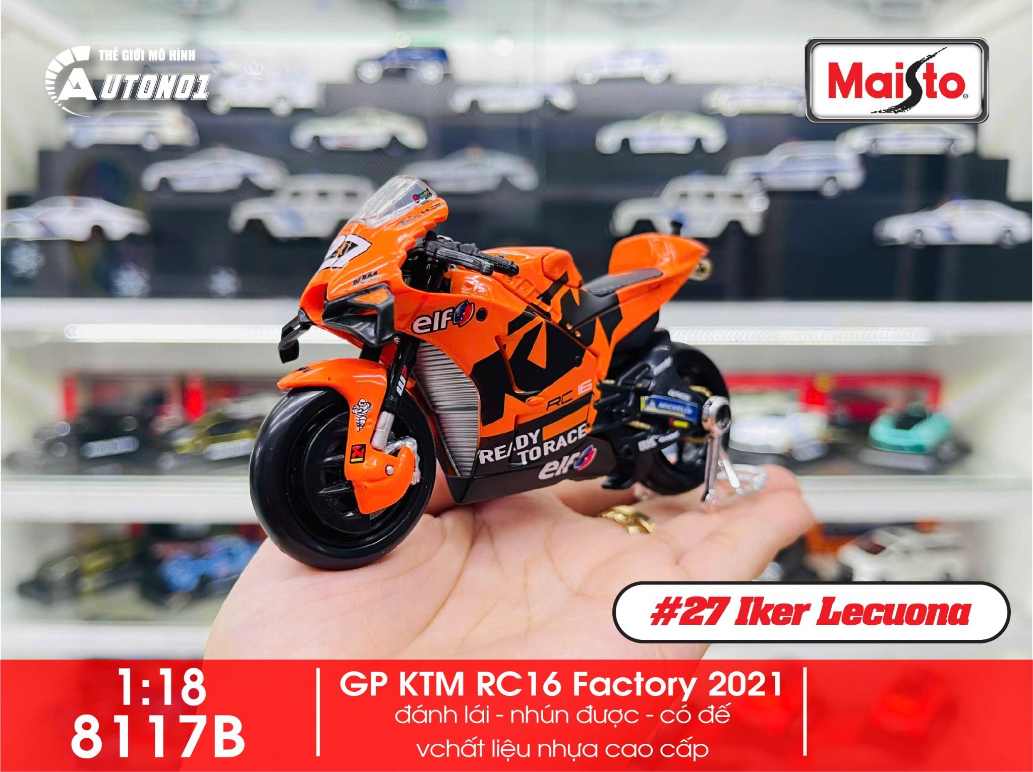 Mô hình xe mô tô GP KTM RC16 Factory Racing 2021 tỉ lệ 1:18 Maisto 8117