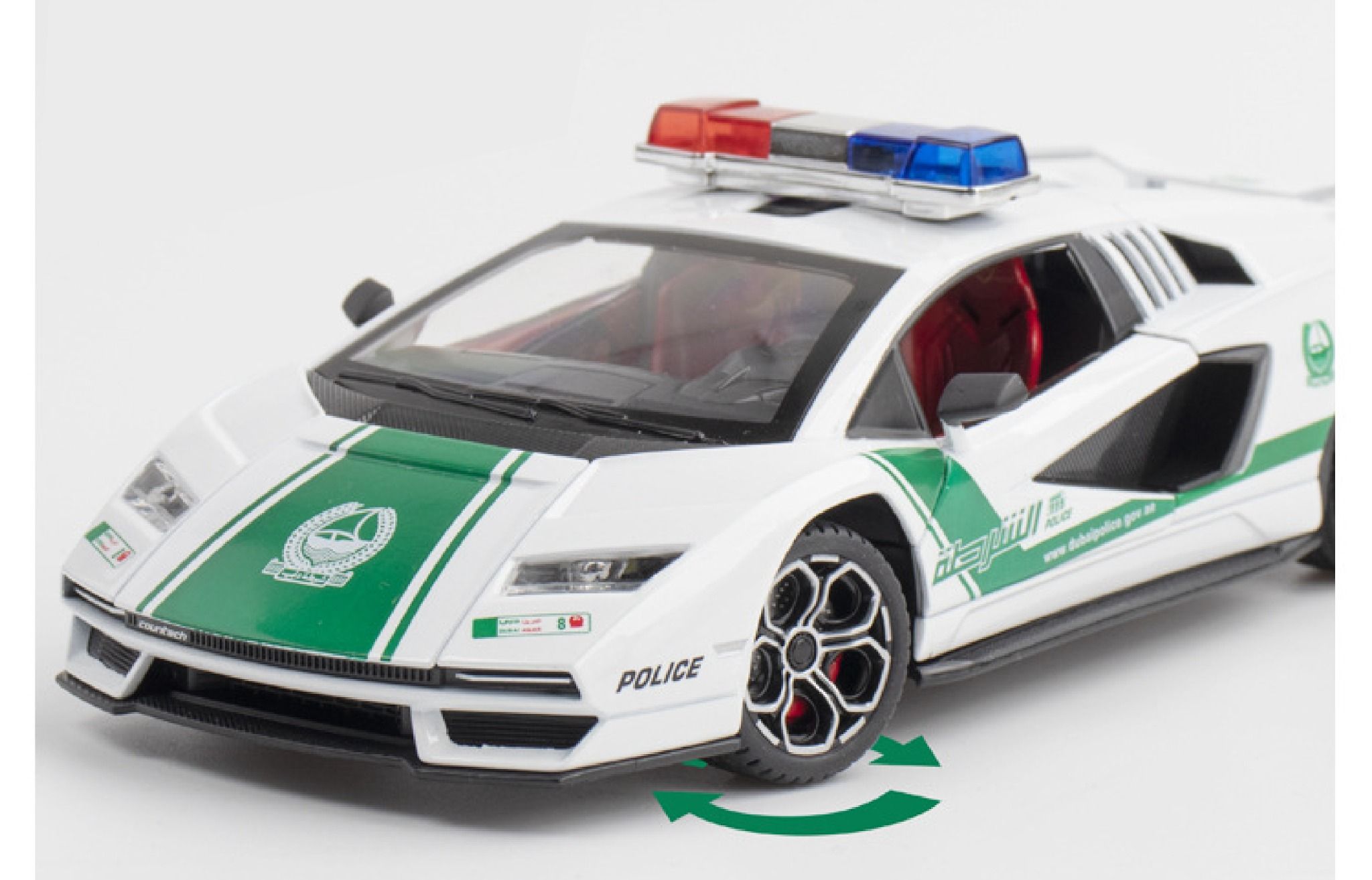 Mô hình xe Lamborghini Countach LPI800-4 police Dubai đánh lái được tỉ lệ 1:24 Jinlifang OT480
