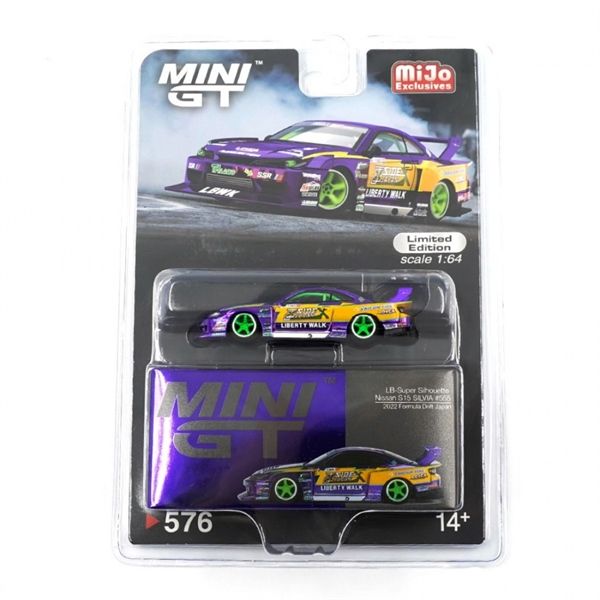 Mô hình xe ô tô Nissan S15 SILVIA #555 2022 Formula Drift Japan LB-Super Silhouette bản card tỉ lệ 1:64 MiniGT MGT00576-MJ