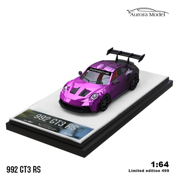 Mô hình xe Porsche 992 GT3 RS Gradient Purple/Black Limited 499 pcs tỉ lệ 1:64 Aurora model AM644624