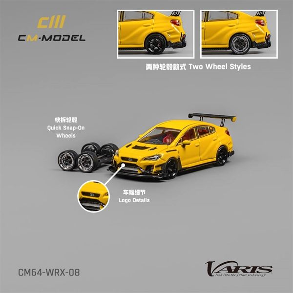 Mô hình xe Subaru WRX Varis Widebody 2.0 Yellow có bánh xe thay thế tỉ lệ 1:64 CM model CM64-WRX-08