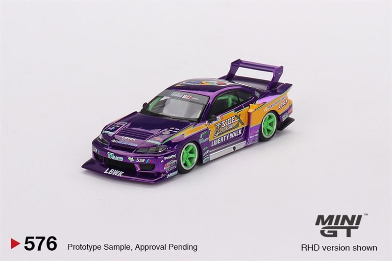 Mô hình xe ô tô Nissan S15 SILVIA #555 2022 Formula Drift Japan LB-Super Silhouette bản card tỉ lệ 1:64 MiniGT MGT00576-MJ