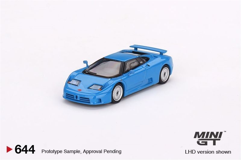 Mô hình xe ô tô Bugatti EB110 GT Blue sky bản card tỉ lệ 1:64 MiniGT MGT00644
