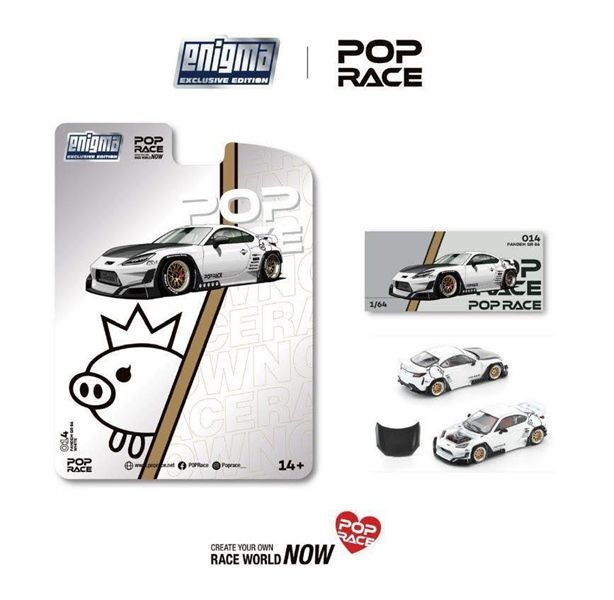 Mô hình xe Toyota Pandem GR86 - Crystal White Pearl bản card tỉ lệ 1:64 Poprace x Enigma PRE014