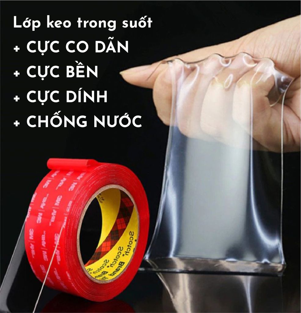 Băng keo 3M trong suốt 2 mặt chịu nhiệt độ cao dài 3m dày 1mm PK370