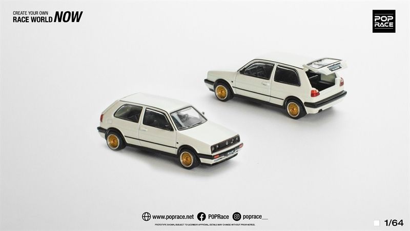 Mô hình xe Volkswagen Golf GTI MKII White mở được cốp sau tỉ lệ 1:64 Poprace PR640071