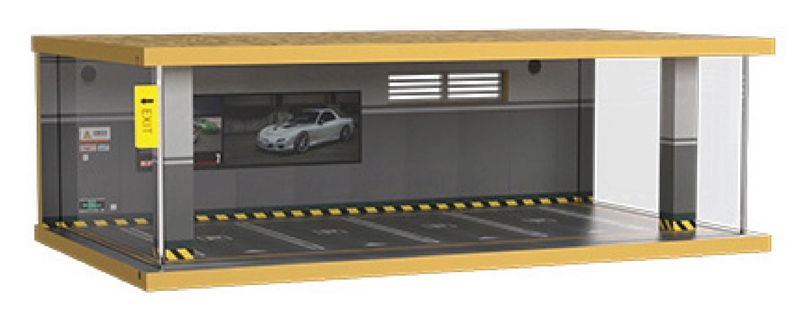 Hộp trưng bày gỗ bãi đỗ 4 xe ô tô tỉ lệ 1:32 - có đèn - có mica 36x21.5x12cm PK383 PT2040-733