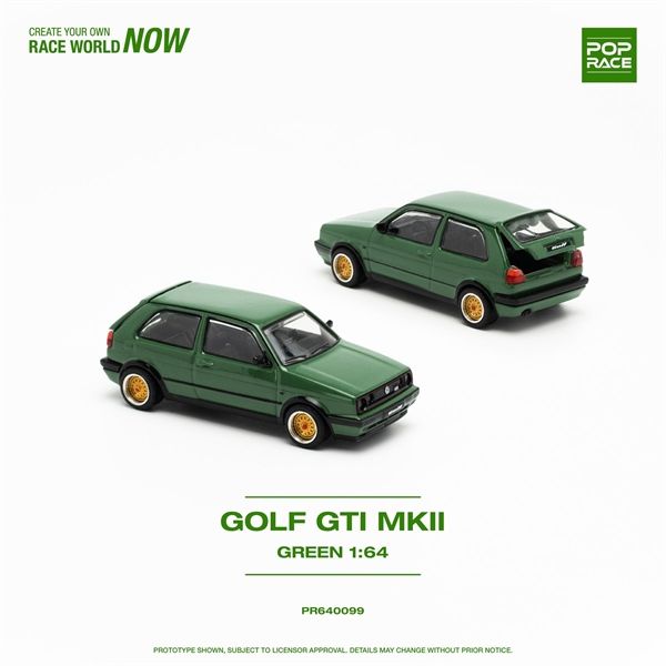 Mô hình xe Volkwagen Golf GTI MK2 Oak Green mở cốp sau tỉ lệ 1:64 Poprace PR640099