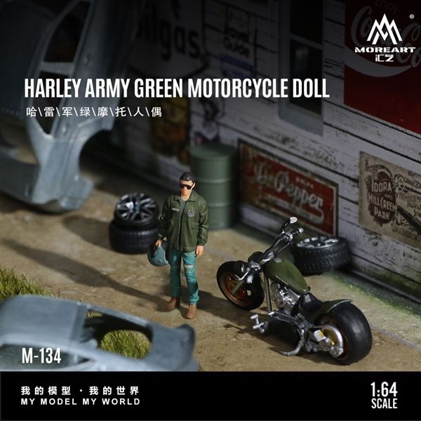 Mô hình xe và nhân vật figure Harley Army green tỉ lệ 1:64 MoreArt MO222134