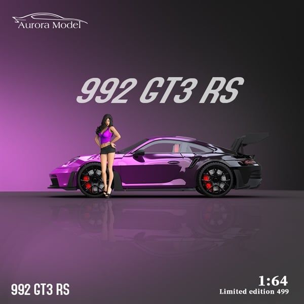 Mô hình xe Porsche 992 GT3 RS Gradient Purple/Black Limited 499 pcs tỉ lệ 1:64 Aurora model AM644624