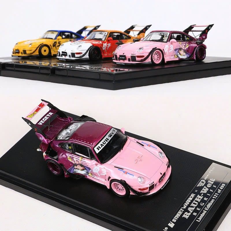 Mô hình xe Porsche 993 RWB Dragon Ball painting Wide Body Modified High Tail Wing có hộp mica tỉ lệ 1:64 Street Warrior SW-993-2