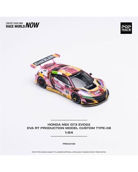 Mô hình xe Honda NSX GT3 eva rt production model-08 pink tỉ lệ 1:64 Poprace PR6400109