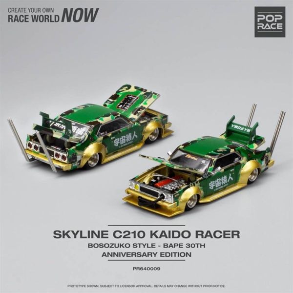 Mô hình xe Bosozuko Skyline C210 Kaido racer Bape A Bathing Ape limited edition hộp mica tỉ lệ 1:64 Poprace PR640009