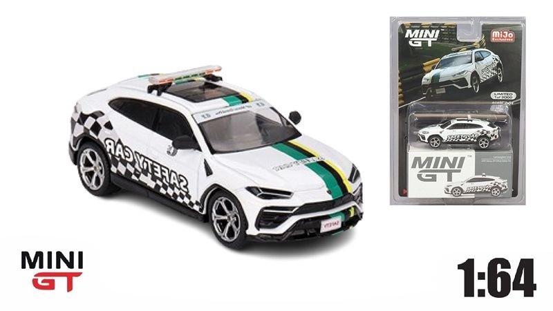 Mô hình xe Lamborghini Urus 2022 Macau GP Official Safety Car bản card tỉ lệ 1:64 MiniGT x Mijio MGT00591-MJ