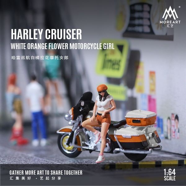 Mô hình nhân vật nữ và mô tô Harley Cruise White Orange Lahua Motorcycle Girl Doll Set tỉ lệ 1:64 MoreArt MO222115