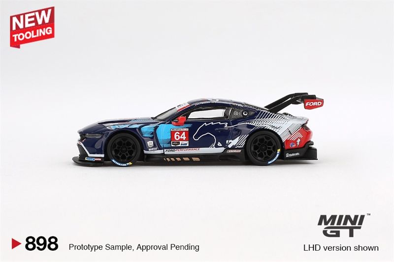 Mô hình xe Ford Mustang GT3 #64 Ford Multimatic Motorsports 2024 IMSA Daytona 24 Hrs bản card tỉ lệ 1:64 MGT00898-BL
