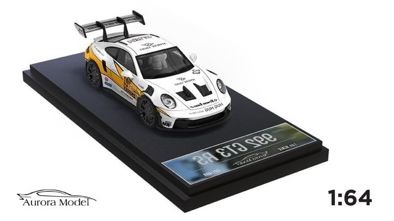 Mô hình xe Porsche 992 GT3 RS 5 five X #23 Lightning Livery tỉ lệ 1:64 Aurora model AM644620
