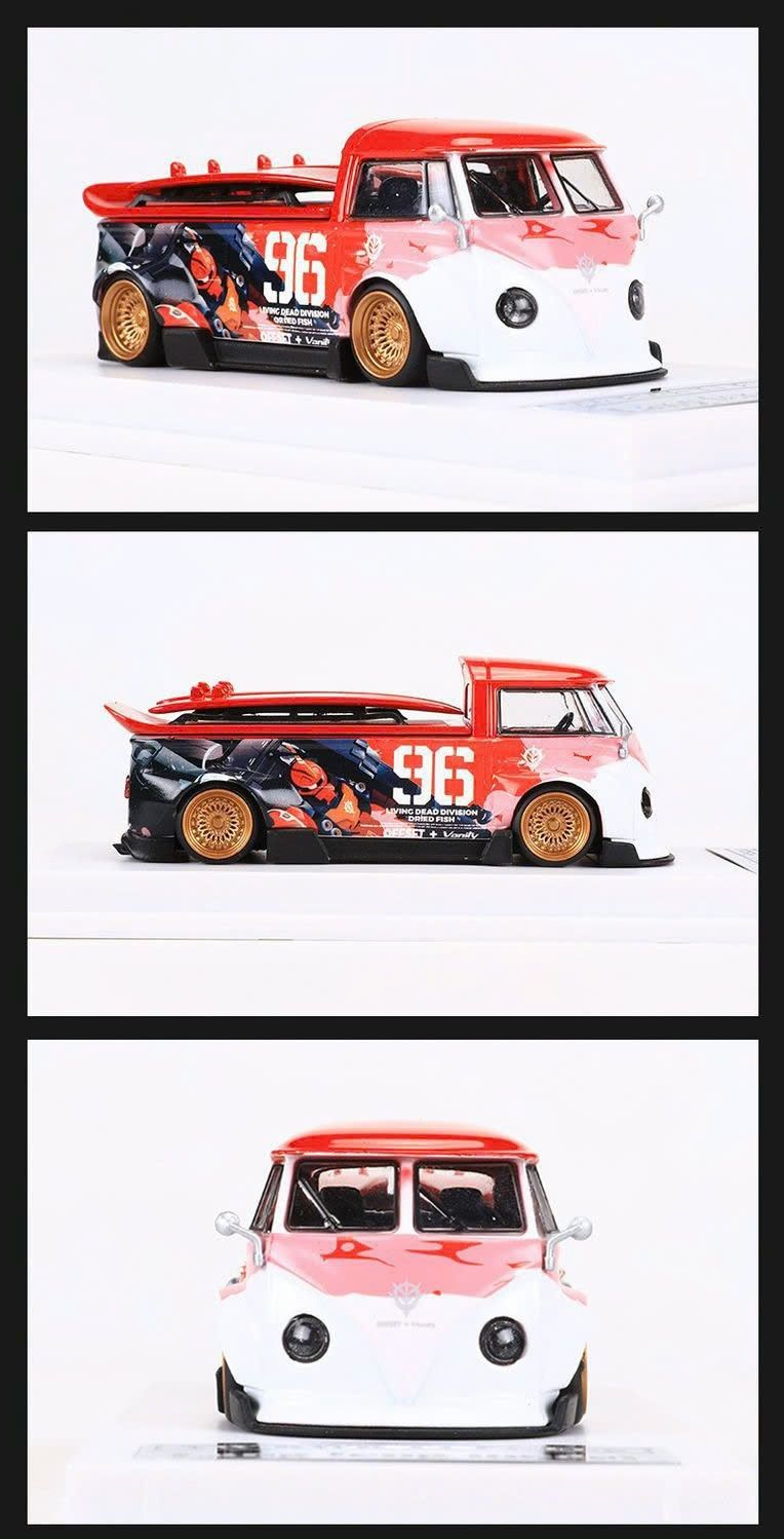 Mô hình xe Volkswagen Bus T1 RWB Wide Body Modified Pickup Cartoon Painted có hộp mica tỉ lệ 1:64 LangFeng Model 43-T1-15