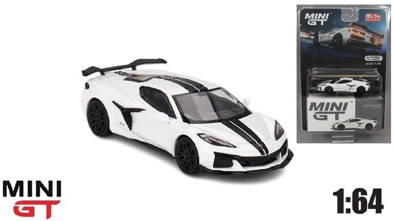 Mô hình xe Chevrolet Corvette Z06 2023 Arctic White bản card tỉ lệ 1:64 MiniGT MGT00677