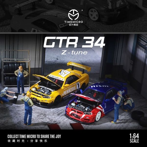 Mô hình xe Nissan Skyline GT-R R34 Z-Tune Pennzoil yellow tỉ lệ 1:64 Timemicro TM643438