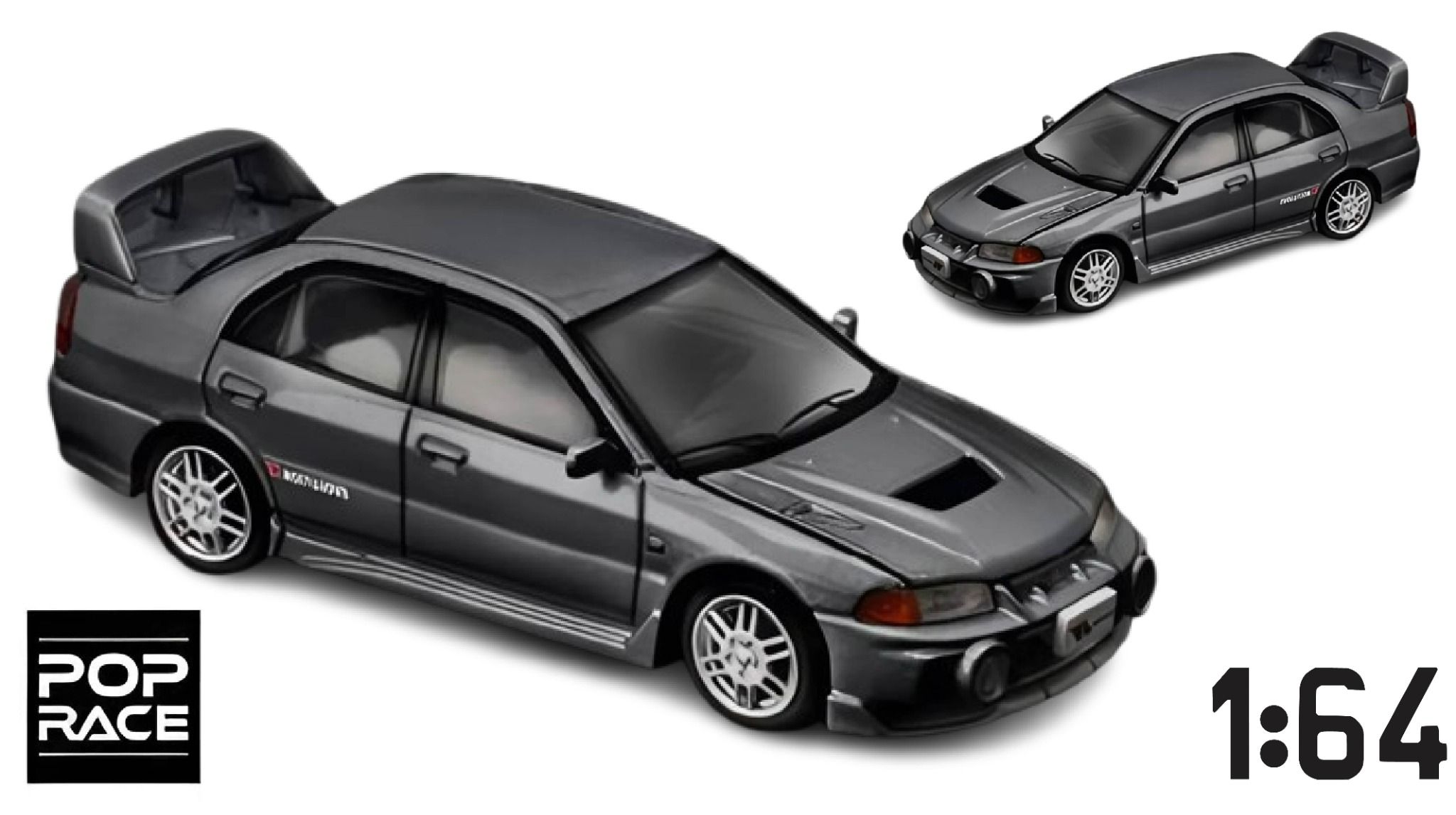 Mô hình xe Mitsubishi Lancer Evolution Iv Dark Grey tỉ lệ 1:64 PopRace PR640327