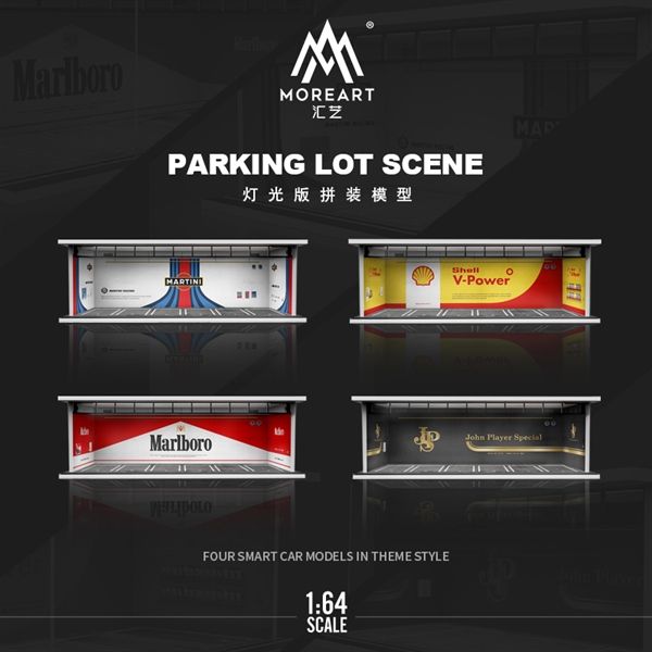Hộp trưng bày mica mô phỏng bãi đỗ xe MARTINI kích thước 30x13.3x10cm tỉ lệ 1:64 MoreArt MO914013