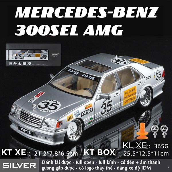 Mô hình xe Mercedes-Benz W140 - 300SEL JDM AMG race full open - full kính - có âm thanh - đèn tỉ lệ 1:24 Jinlifang OT495