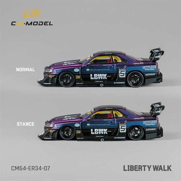 Mô hình xe Nissan ER34 LBWK có bánh thay thế tỉ lệ 1:64 CM model