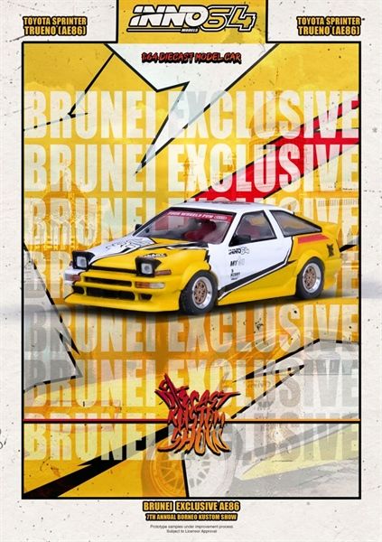 Mô hình xe Toyota Sprinter Trueno AE86 Brunei Diecast Kustom Show 2024 tỉ lệ 1:64 Inno64 model