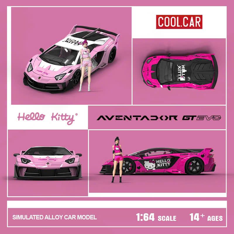 Mô hình xe Lamborghini LBWK Aventador GT EVO Hello kitty dark pink tỉ lệ 1:64 Cool Car CC643826