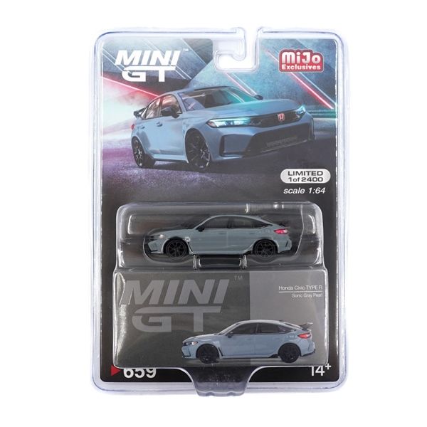 Mô hình xe Honda Civic Type R Sonic Gray Pearl 2023 bản card tỉ lệ 1:64 MiniGT MGT00659