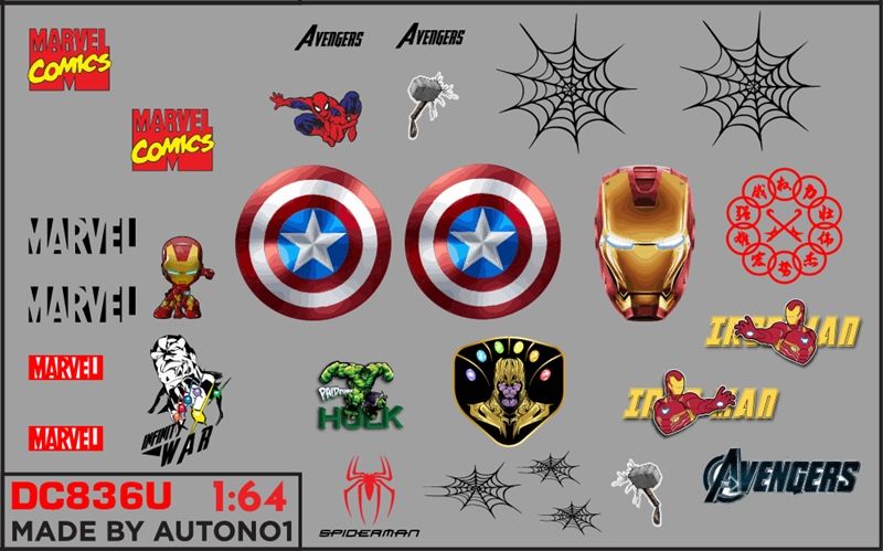 Decal UV hãng - hoạt hình cho mô hình tỉ lệ 1:64 dán tất cả nền màu Autono1 DC836